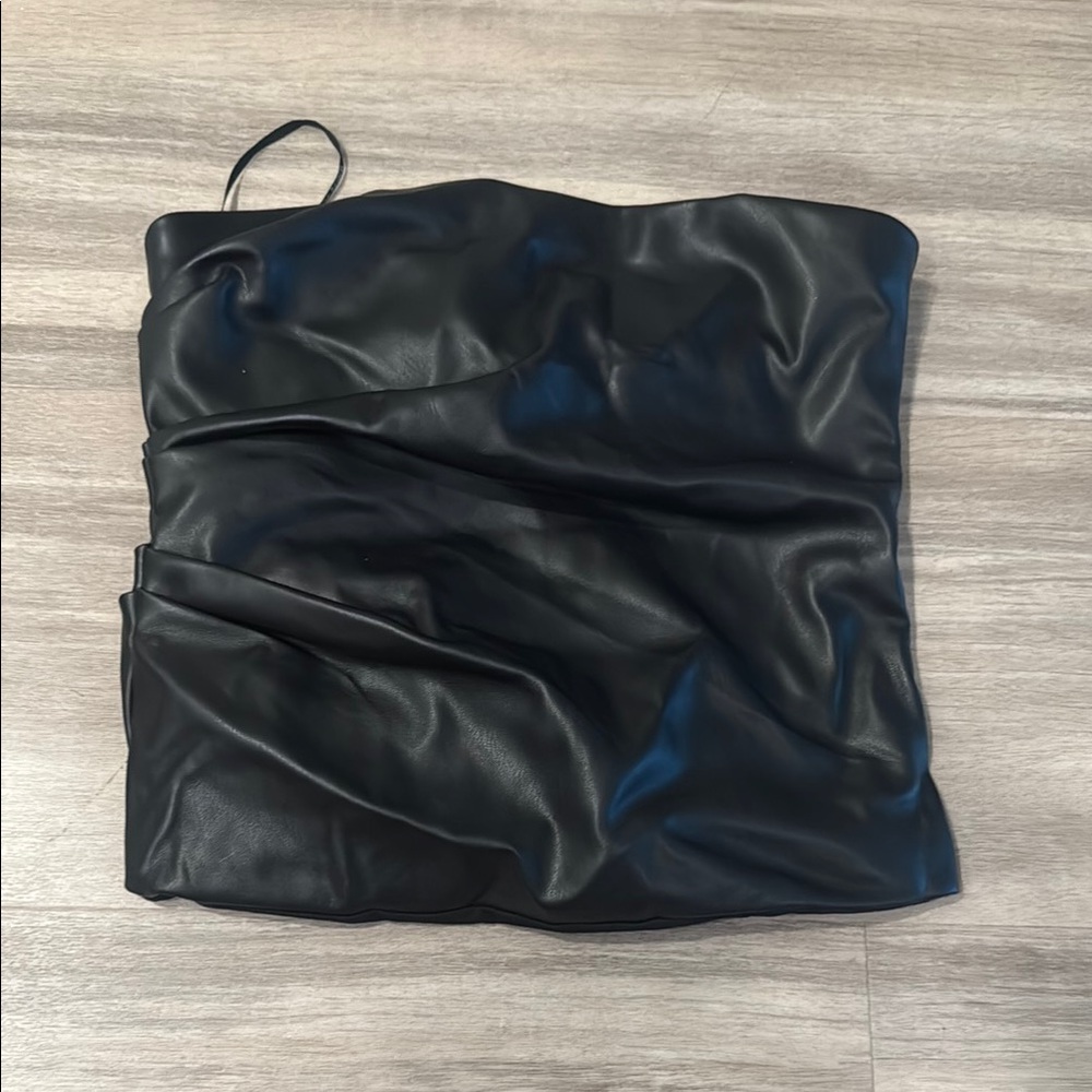 White Fox Boutique Black Faux Leather Strapless Crop Top